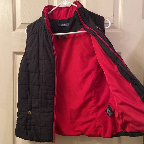 Lauren Ralph Lauren Quilted Vest Black Red Collar & Zipper Pockets WM SZ L - Picture 7 of 14